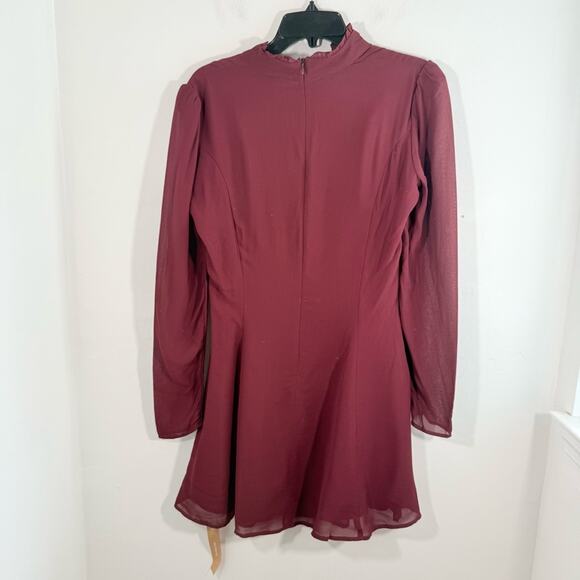 NWT Reformation Vivianne Maroon Sweetheart Tie Neck Long Sleeve Mini Dress 8 - Picture 13 of 15